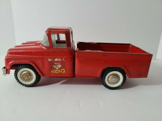 Vintage 1960’s Buddy L Traveling Zoo Pickup Truck Pressed Steel Red 13” 2