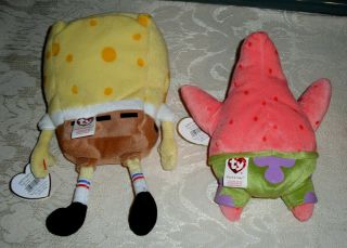 Set of 2 Ty Beanie Babies Spongebob Squarepants & Patrick Star Plush 2004 2