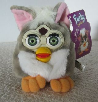 Furby Buddies 1999 " Like Up " Gray Striped With Tag Green Eyes