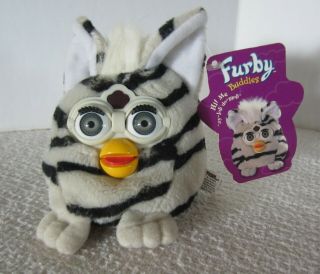 Furby Buddies 1999 " Light Please " Gray Striped With Tag Gray Eyes