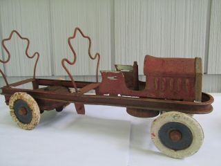 Antique Early Steel Kingsbury Wind Up Fire Ladder Truck For Restoration Or Parts