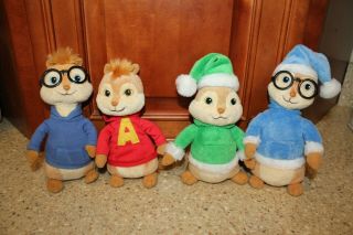 4 Ty Alvin And The Chipmunks Beanie Babies Alvin Simon Theodore Christmas Plush