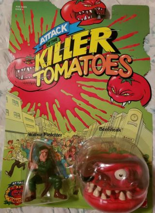 Vintage 1991 Attack Of The Killer Tomatoes Wilbur & Beefsteak Action Figure Nib