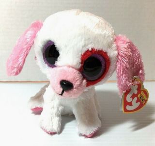 Ty Beanie Baby Boos Plush Darlin Puppy Dog 6 " Pink And White Valentine Stuffed