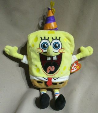 Spongebob Birthday Ty Plush.  Spongebob Squarepants Ty Beanie Babies Rare Gift