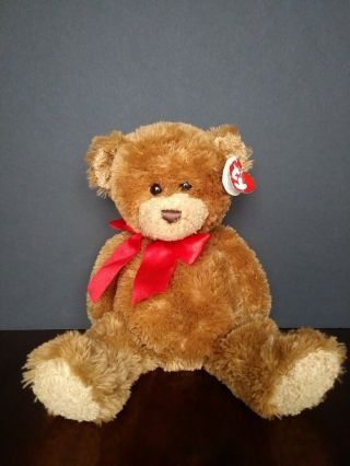 Ty Classic Bear Hucklebeary Plush 13 " Stuffed Animal Red Ribbon Huckleberry