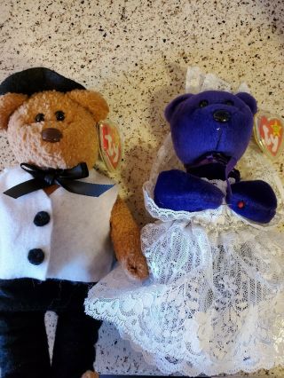 Princess Diana Beanie Baby And Curly Beanie Baby Dressed For A Wedding.