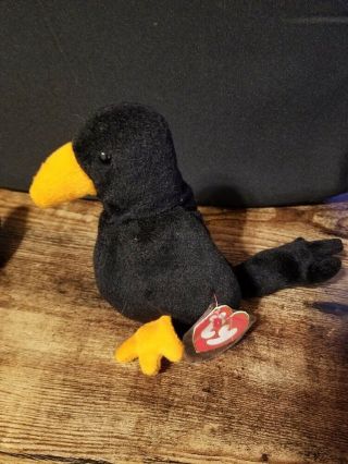 Ty Beanie Baby Caw Crow 1st Gen Tush W/creased 3rd Gen Hang Tag (non - Smoking)