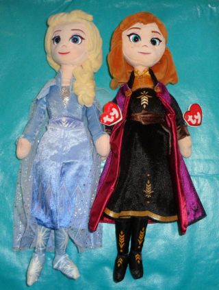 Ty Sparkle Frozen Ii 2 Elsa Anna 15.  5 " Plush Beanie Babies Dolls