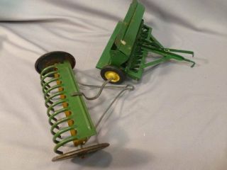 Vintage John Deere Diecast Cultivator Seeder & Hay Rake W/ Tin Wheels