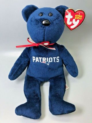 Rare Ty Beanie Babies England Patriots Nfl Blue Teddy Bear 8 " Plush Gift
