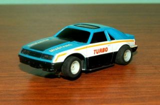 1979 Tyco HO Scale Turquoise & White Mustang Turbo Slot Car 2