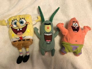 Ty Beanie Babies; Spongebob,  Plankton And Patrick