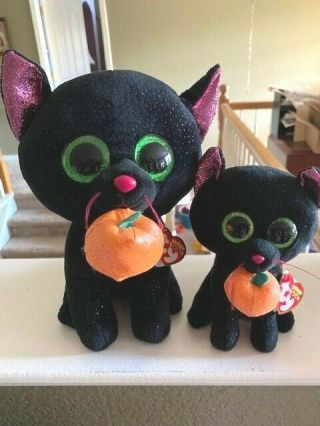 Ty Beanie Boos Set Of 2 (reg Med) Potion Black And Purple Cat Halloween