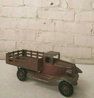 Vntg Girard Toys Pressed Steel Red Farm Truck 10 " L X 4 " W X 4 " H Patina