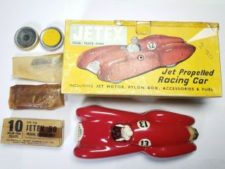 1950s Jetex Red Jet Propelled Racing Car W/ Box,  Accessories,  Instructions