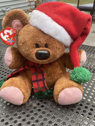 Ty Beanie Babies Buddy Pookie Bear W/santa Hat Garfield Christmas Plush