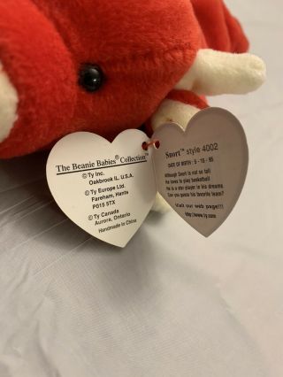 Snort The Bull 4002 Ty Beanie Baby With Multiple Tag Errors