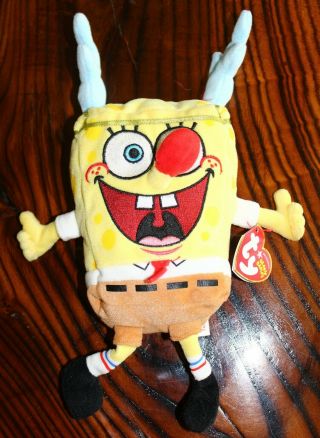 Ty Beanie Baby Spongebob Squarepants (sleighride) 8.  5 " With Tags 2004 Plush