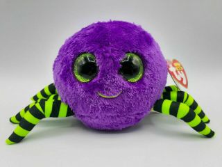 Ty Beanie Boos Crawly Purple Spider Plush 6 " 2014 Sparkly Green Eyes With Tags