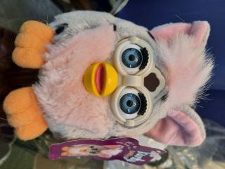 Furby Buddies 1999 " No Worry " Gray With Black Spots With Tag Blue Eyes