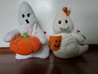 Set Of 2 TY Halloween Ghost Beanie Babies 2