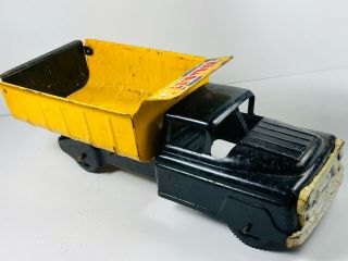 Vintage Pressed Steel Toy Dump Truck Buddy L 50s 60s Black Yellow