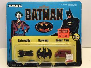 Vintage 1989 Ertl Batman Micro Minis Set Batmobile Batwing Joker Van 80s Toys