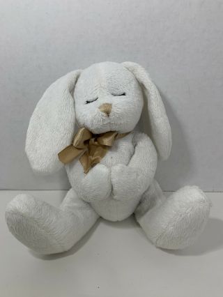 Dan Dee Plush White Cream Praying Bunny Rabbit Gold Ribbon Sound Dead