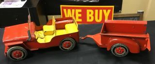 Vintage 1950s Louis Marx & Co Pressed Steel Willys Jeep & Trailer Toy