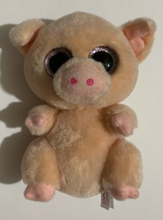 Ty Beanie Baby Boos Pig Plush 6 " Piggley Stuffed Animal Pink Big Glitter Eyes
