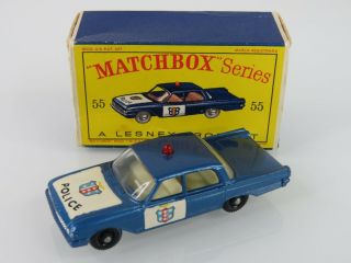 Lesney Matchbox 1963 55 Police Patrol Car Ford Fairlane Reg Wheels W/orig.  Box