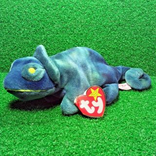 Ty Beanie Baby Rainbow The Blue Chameleon 1997 Retired No Tongue Version - Mwmt