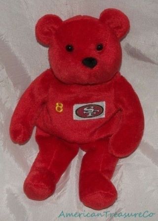 Retired 1999 Salvinos Bammers Plush 10 " Red Beanie Bear Nfl 49ers Steve Young 8