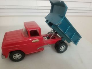 Vintage Tonka Dump Truck 1960’s Red And Blue Metal 14 In Long Dump Lever