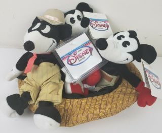 Disney Mickey Mouse Classic Comic 3 Bean Bag Plush In Hat Nwt Vintage Retired
