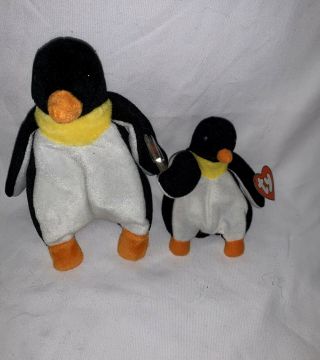 Rare Waddle The Penguin Retired Ty Beanie Baby,  And Teenie Beanie