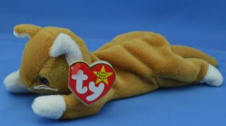 Ty Nip The Cat Beanie Baby Golden Kitty White Paws 4th 3rd Pvc Mwmt March 6 