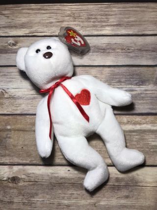 Ty Beanie Baby Valentino 1993 Pvc Errors On Tags Rare White Red Bear Valentines