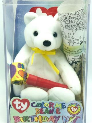Ty Beanie Baby ”color Me Beanie Birthday Kit ” White Bear Display Case