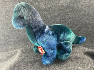 Ty Beanie Buddies 1999 Bronty The Brontosaurus Blue Green Dinosaur Plush 10 "