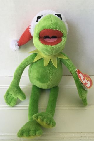 Disney Ty Beanie Babie Kermit The Frog 11 " In Santa Hat