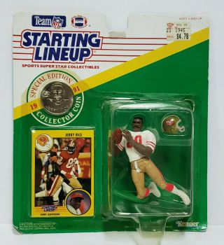 Jerry Rice - San Francisco 49ers Starting Lineup Slu 1991 Nfl Figure,  Coin,  Card