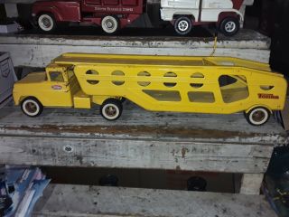 Vintage 1961 Tonka Pressed Steel Yellow Car Carrier Transporter 40