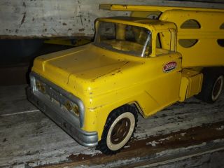Vintage 1961 Tonka Pressed Steel Yellow Car Carrier Transporter 40 2