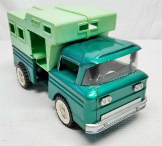 VINTAGE 60 ' S STRUCTO TWO TONE GREEN CAMPER TRUCK PRESSED STEEL 3
