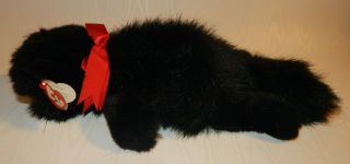 Vintage 1997 Ty Licorice Black Cat Plush With Red Bow.