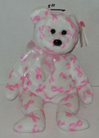 Vintage Ty Giving Bear Beanie Baby Plush Toy Breast Cancer Awareness
