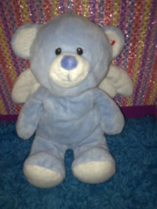 Euc - 10” 2011 Ty Pluffies Little Angel Blue Plush White Wings Teddy Bear