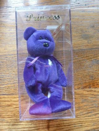 Ty Beanie Baby Princess Diana Purple Teddy Bear In Princess Case